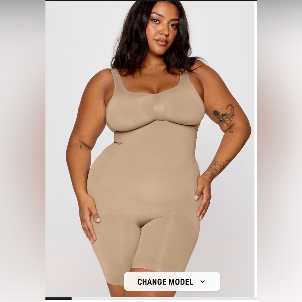 Fabletics YITTY Collection Nearly Naked Shapewear Mid Thigh Bodysuit WHITE 3x/4x